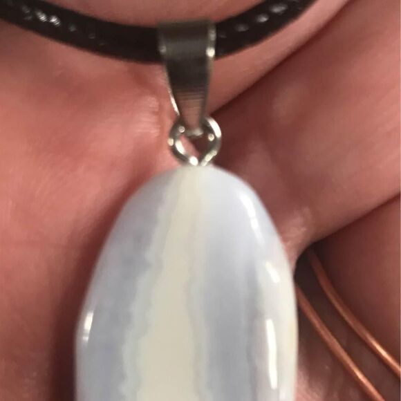 Blue crystal stone necklace on black wax cord chain necklace - Picture 2 of 4